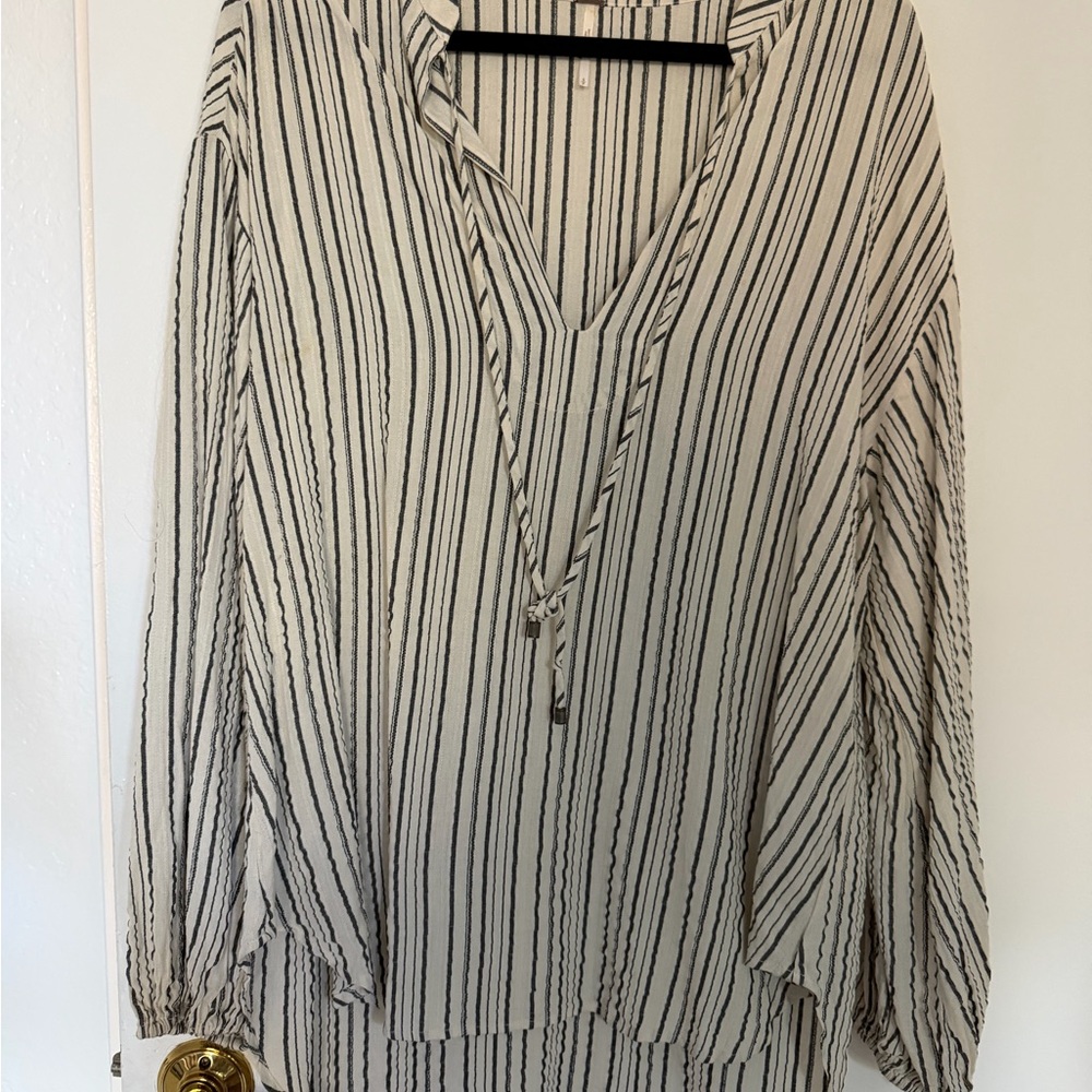 Free people Striped V-Neck Long Sleeve Blouse - off white/Black